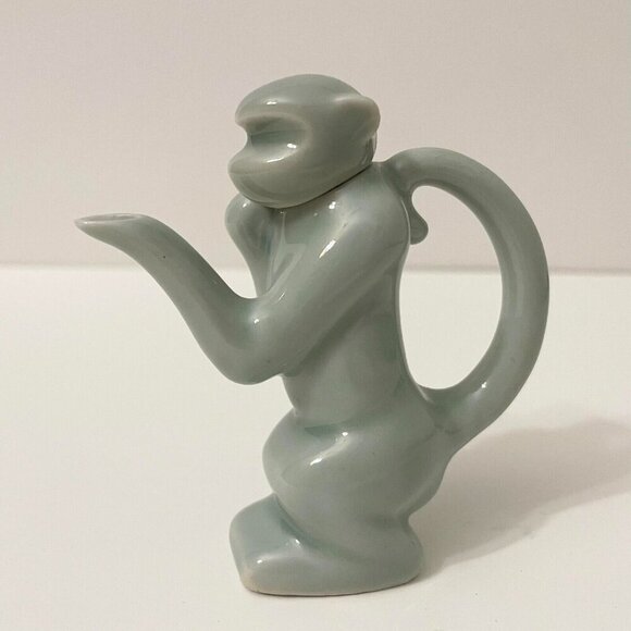 Vintage Bombay Company Miniature Celadon Monkey Teapot 3.5 Inch Tall - Picture 1 of 12